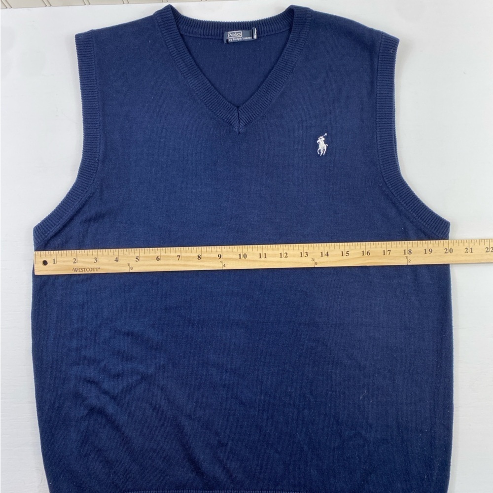 Polo Ralph Lauren Men's V Neck Navy and White Cotton Vest Shirt Sz L - Picture 6 of 10
